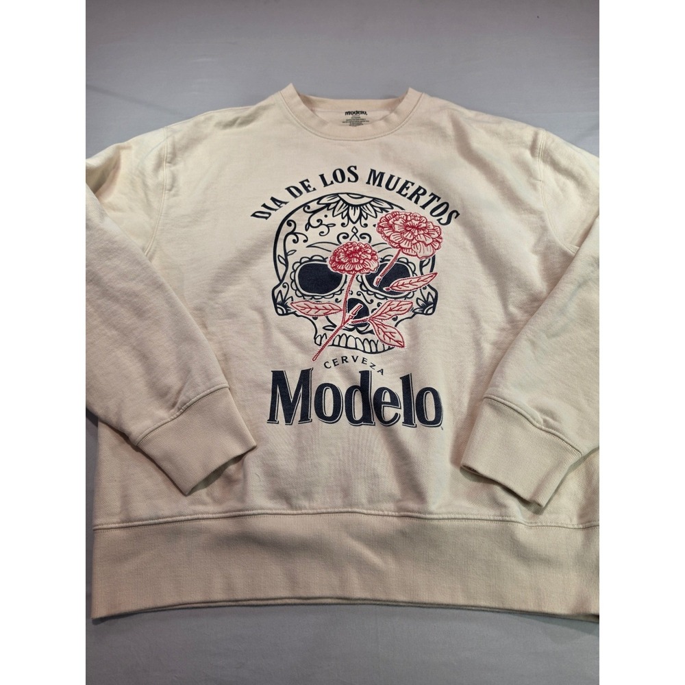 Lucky Brand x Modelo Dia De Los Muertos Sugar Skull Sweatshirt Mens Medium Cream
